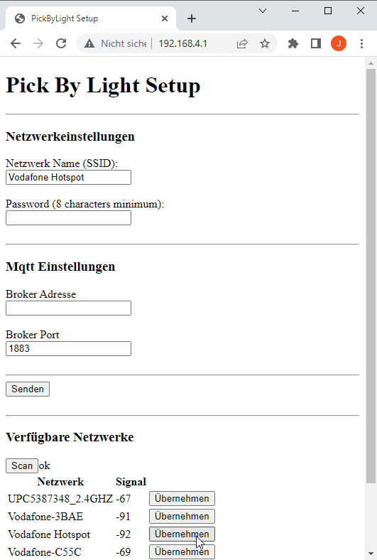 Einrichtung per Website